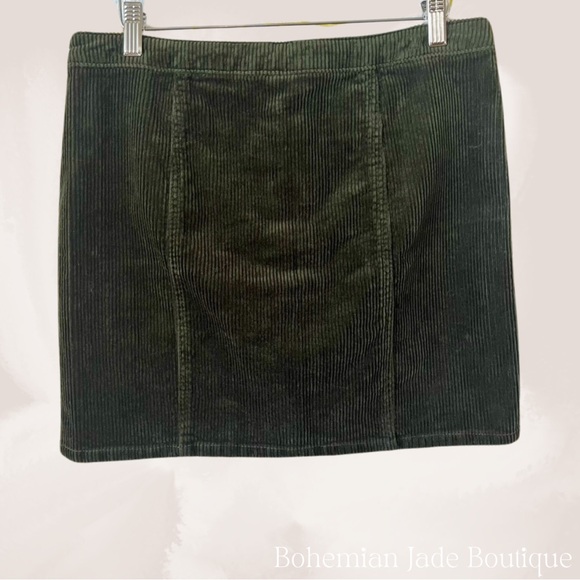 Blue Spice Corduroy Button Up Mini Skirt - Forest Green - Picture 2 of 4